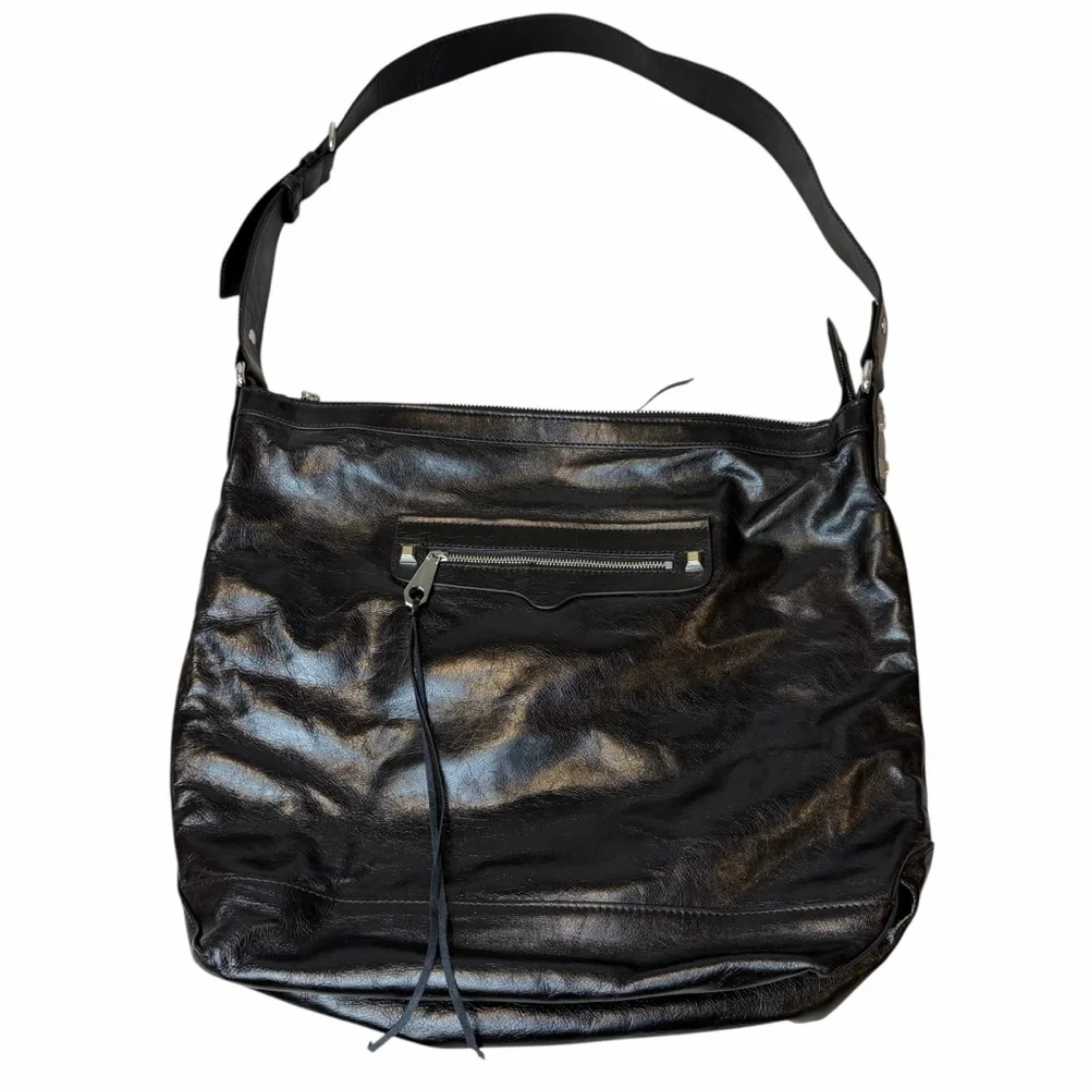 Rebecca Minkoff Regan Black Genuine Leather Tote Shoulder Bag Top Zip strap - Picture 5 of 10